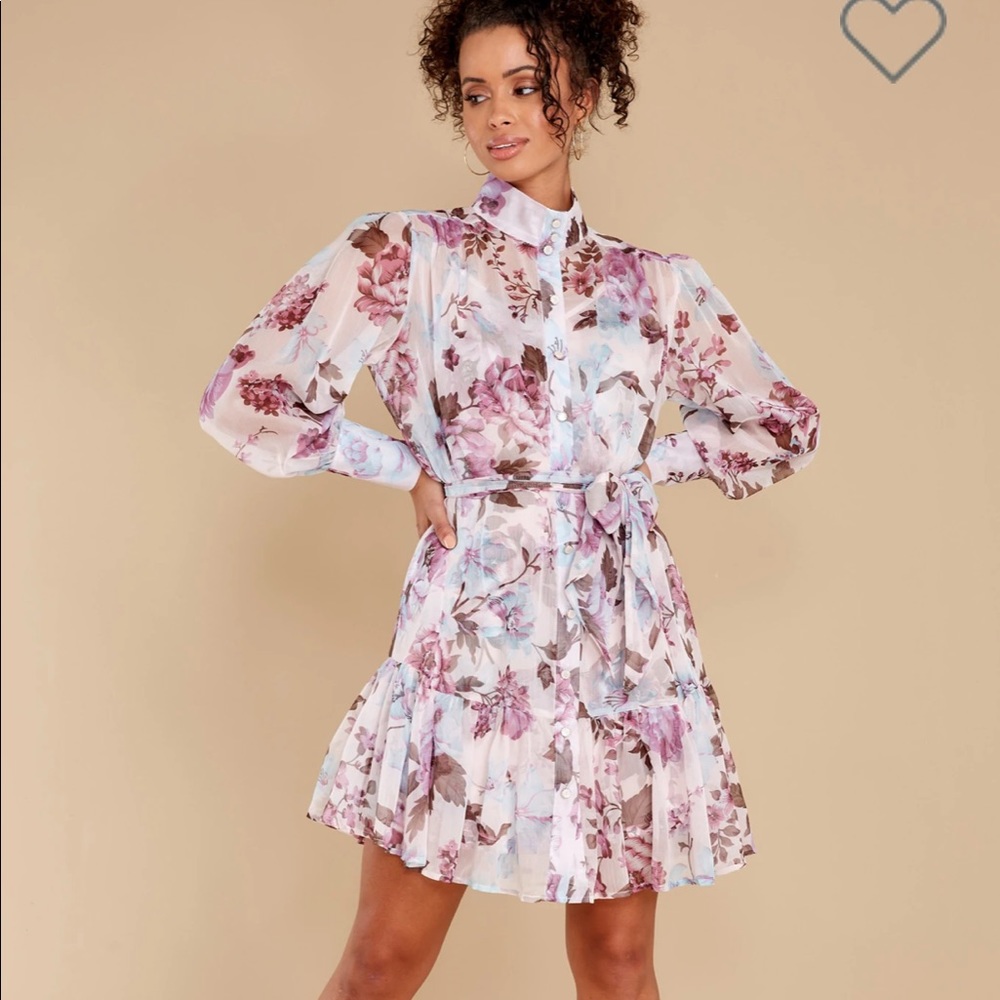 Red Dress Floral Mini Dress - Picture 2 of 7